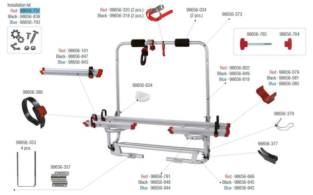 Fiamma Montagesatz passend für Carry Bike Caravan XL A Pro 200 - Farbe Rot Fiamma Ersatzteilnummer 98656-751