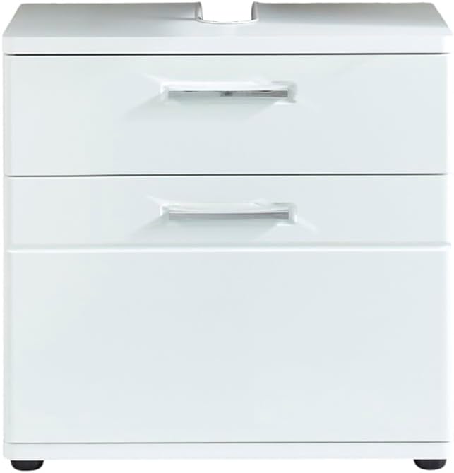 trendteam smart living - Monte - Waschbeckenunterschrank - Weiß Hochglanz - Waschtisch mit 1 Klappe und 1 Schublade - (BxHxT) 60 x 58 x 38 cm - Badkommode mit eingelassenen Griffen