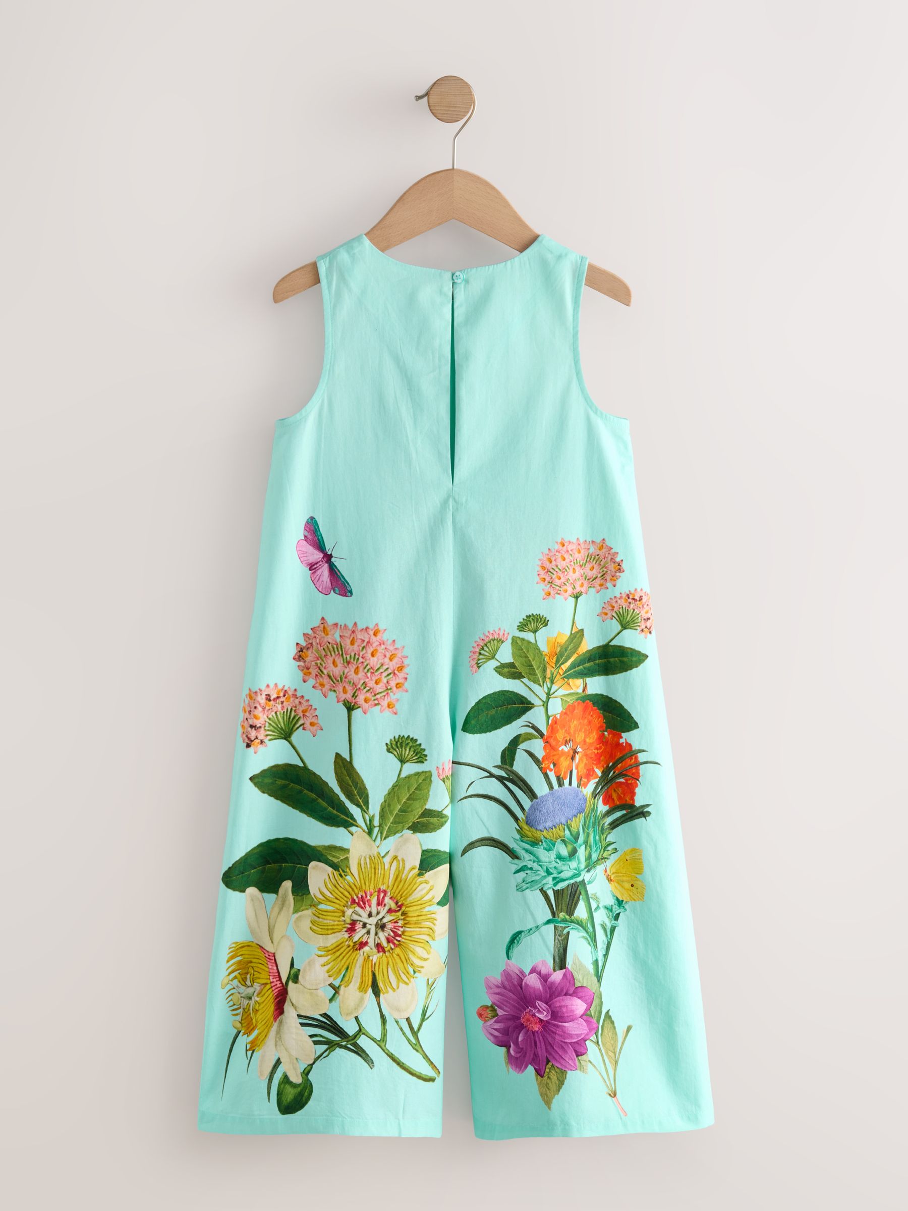 Zwart bloemenprint - Kew Collection jumpsuit van 100% katoen met wijde pijpen (3-16jaar)