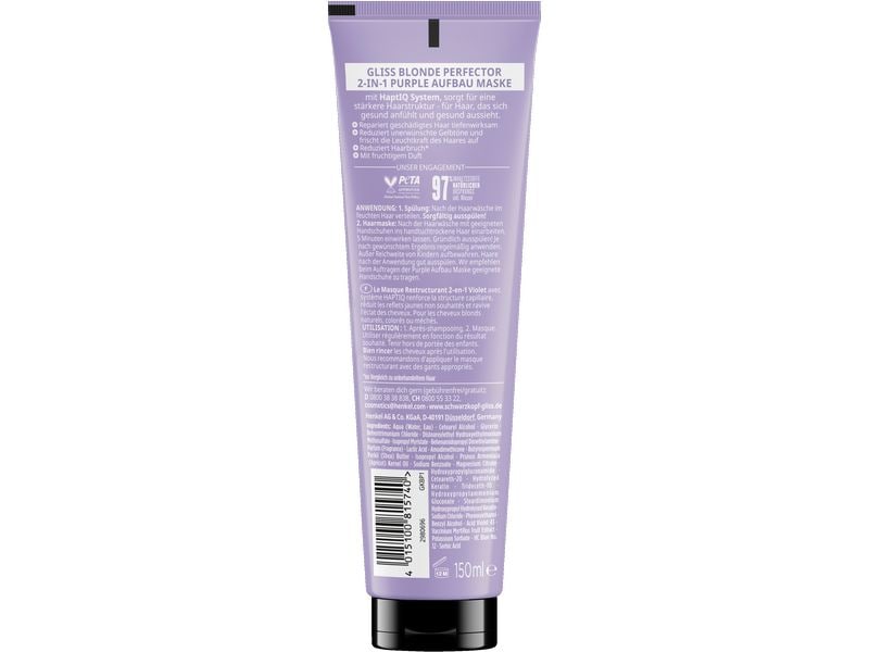 Schwarzkopf GLISS Haarmaske Blonde Perfector 150 ml Anwendbar als Haarspülung und als Haarmaske