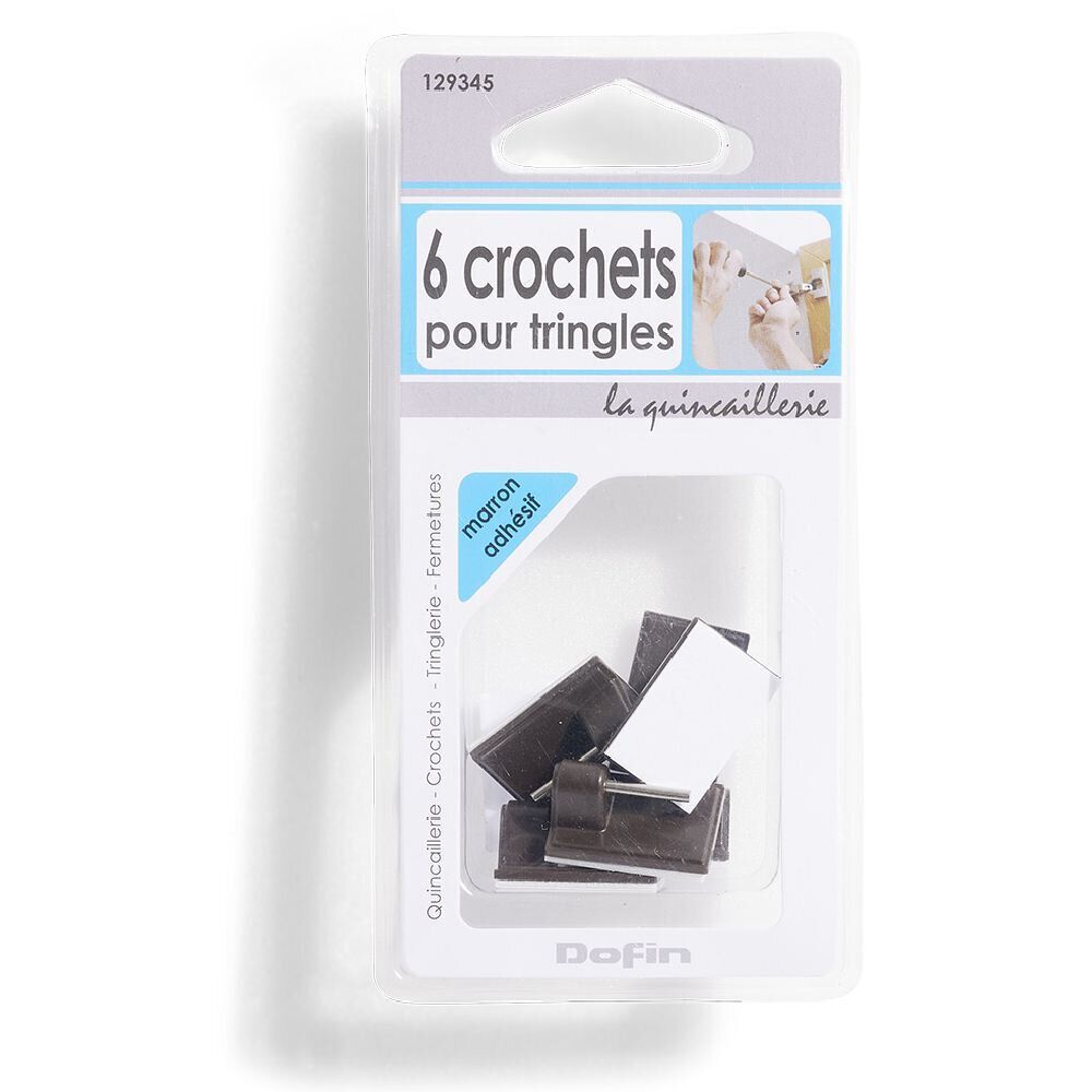6 crochets adhésifs pour tringle en plastique marron - 17x24 mm