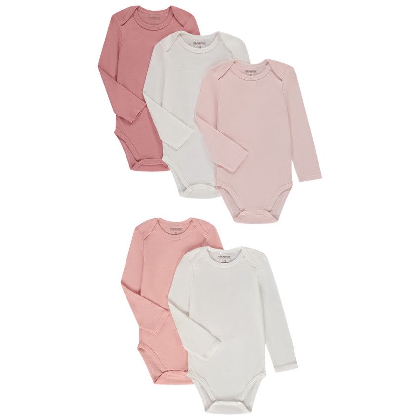 Lot de 5 bodies en jersey uni pour bébé fille - Ecru