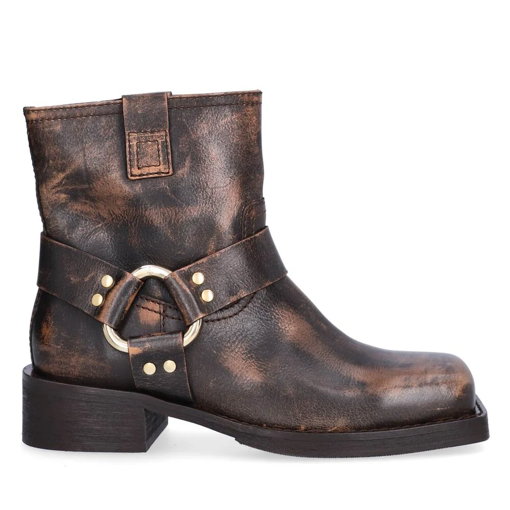 Billi Bi  A7190 Kort biker støvle med spænde - Cognac frisco calf