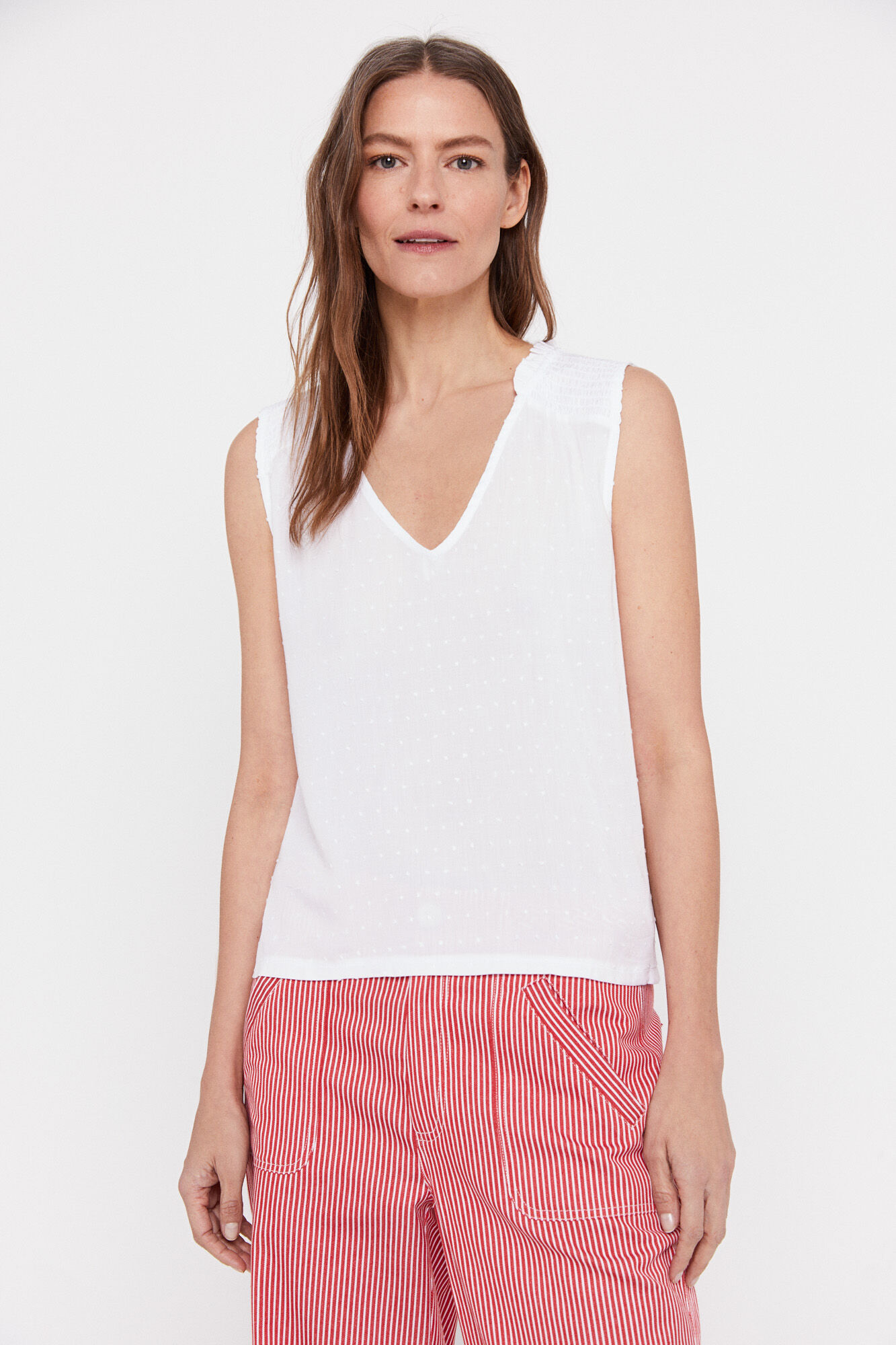Top franzido combinado - Branco