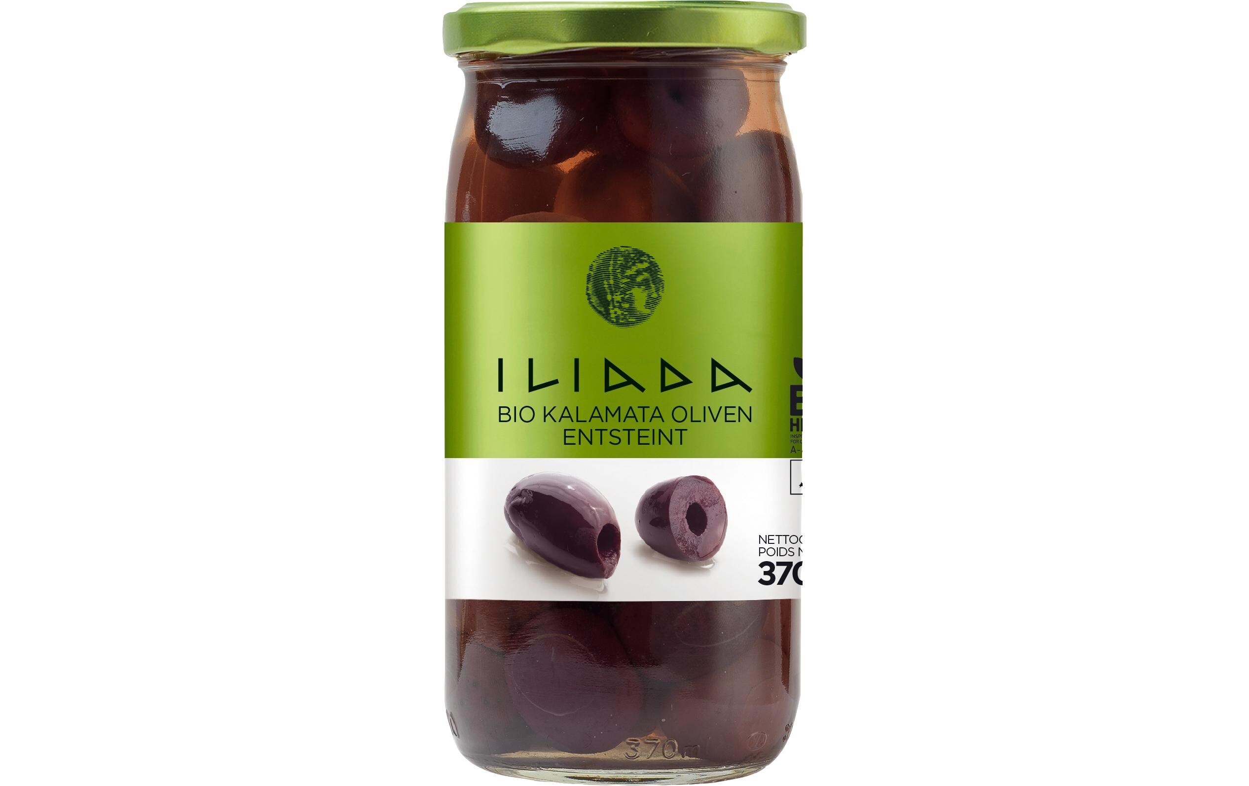 Golden Line Bio Kalamata Oliven, entsteint 370 gEntsteinte schwarze Oliven in Bio-Qualität