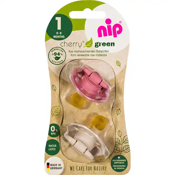 Öko-Schnuller Cherry® Green rund 0-6 Monate