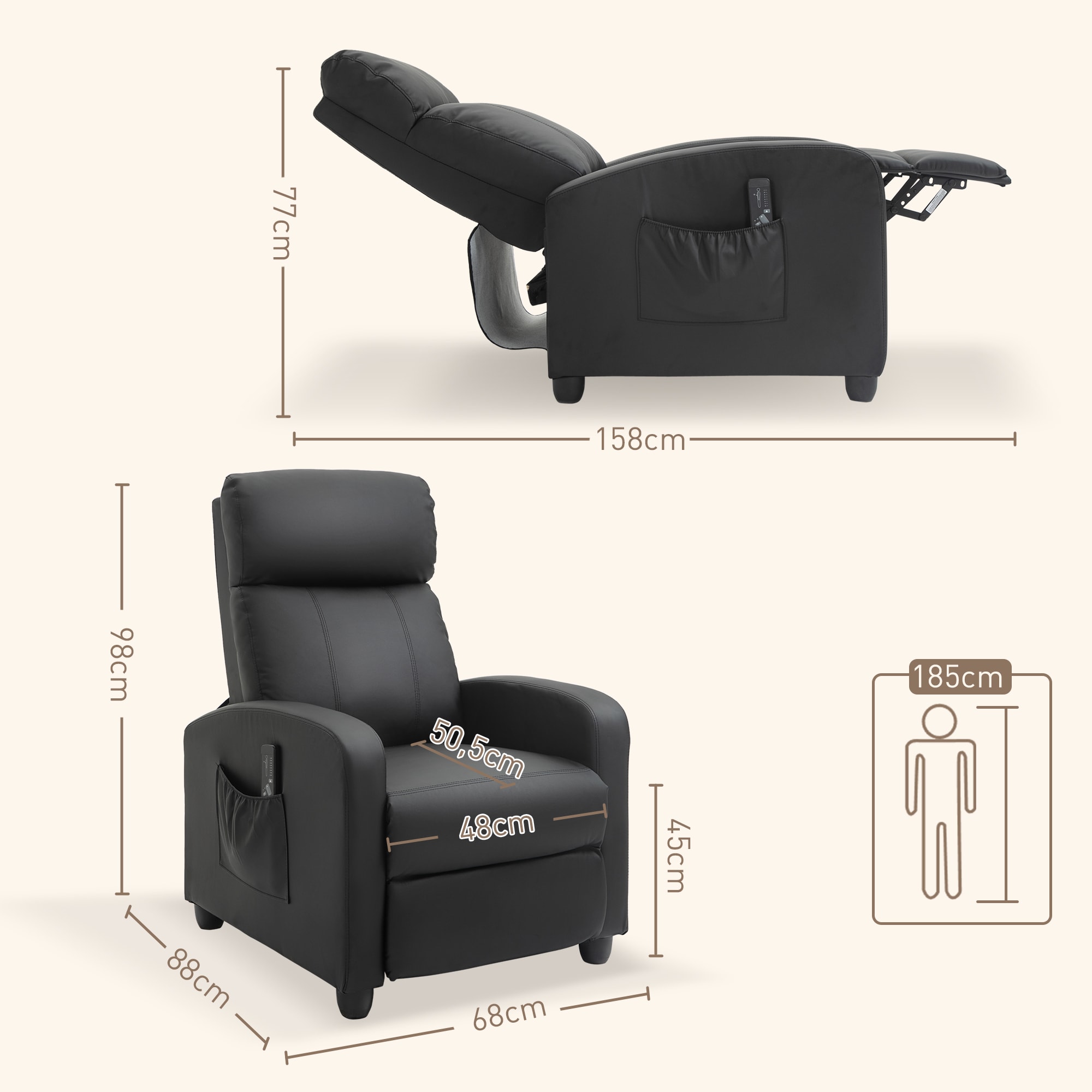 HOMCOM Massagesessel mit kabelgebundener Fernbedienung schwarz 68B x 88T x 98H cm