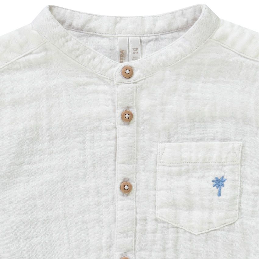 Chemise manches courtes à palmier brodé pour bébé garçon - Blanc