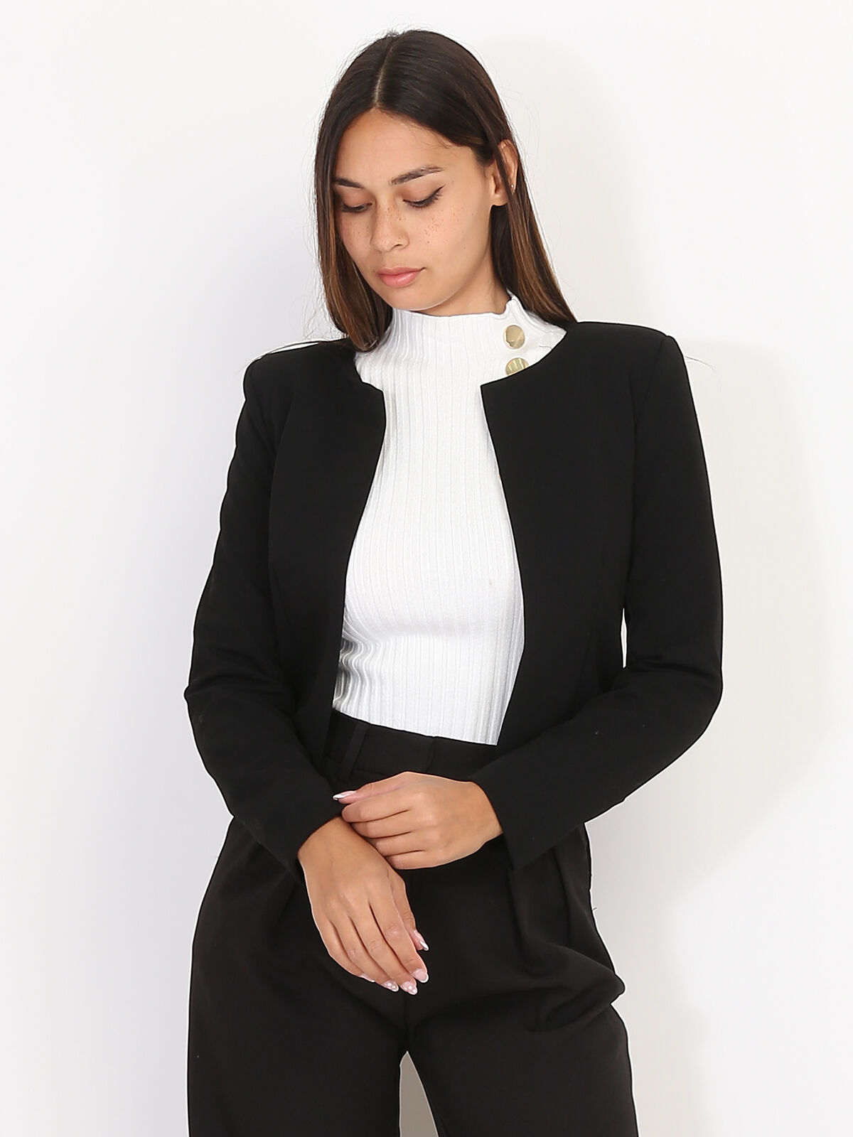 Veste courte sans col- Noir