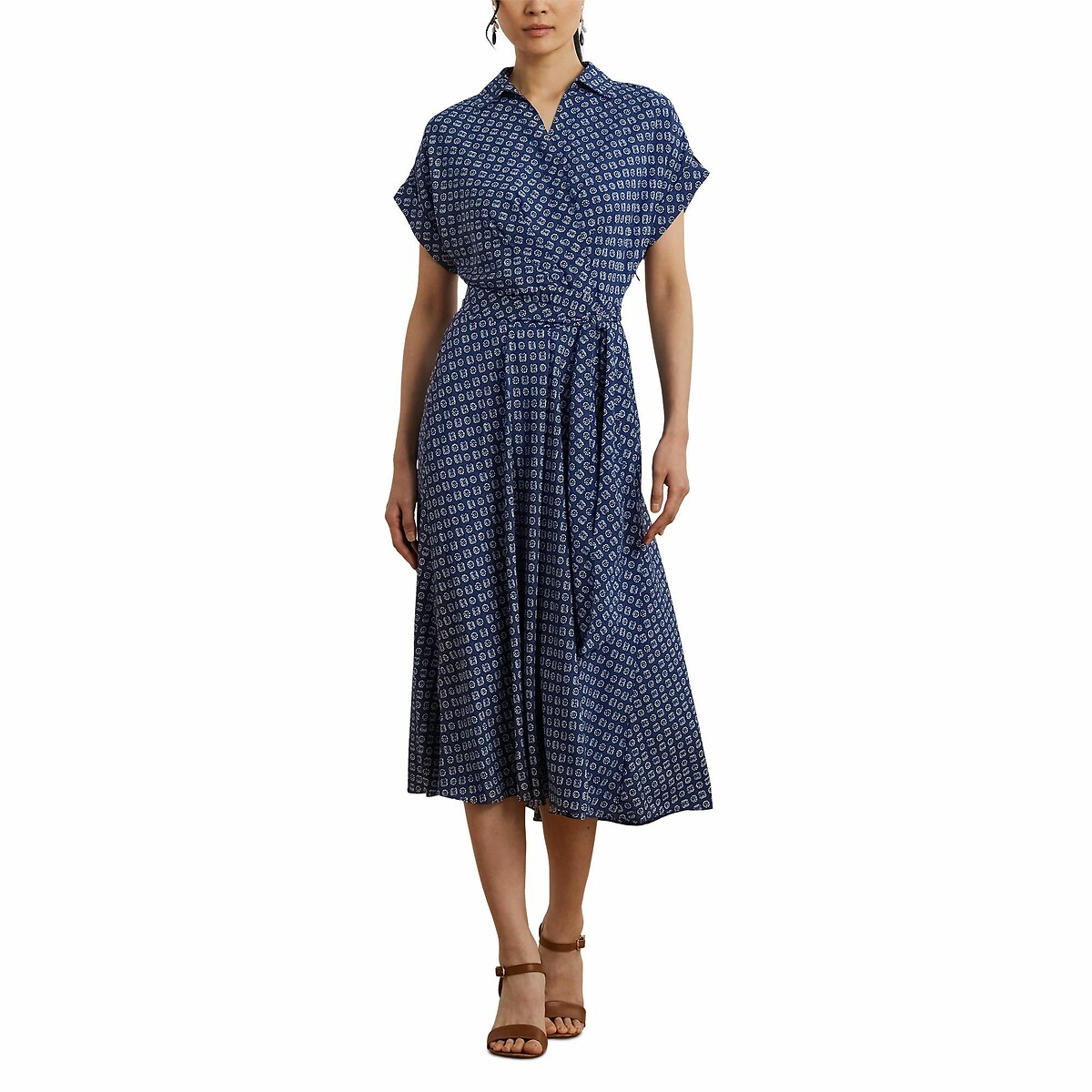 LAUREN RALPH LAUREN<br>Vestido fluido com cinto e mangas curtas, FRATILLIO