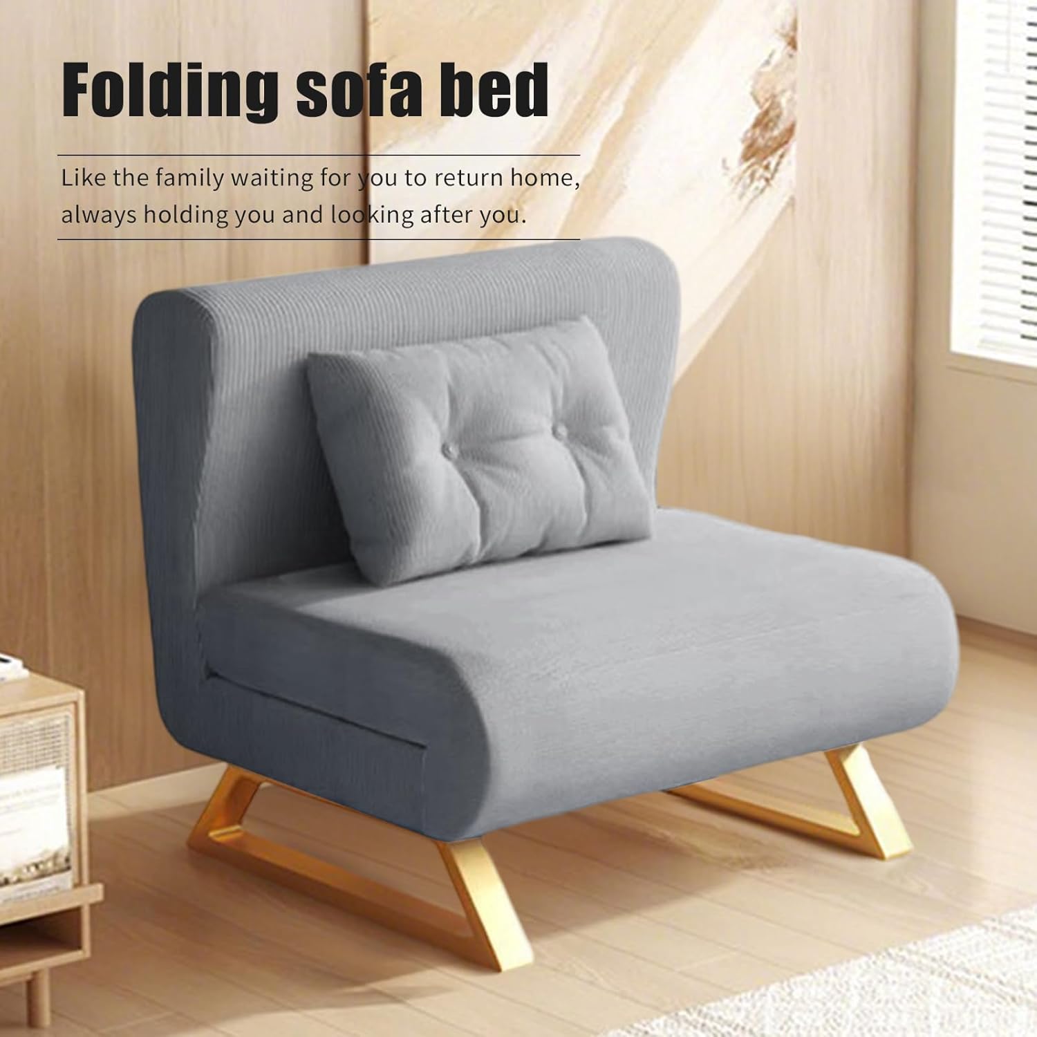 TWSOUL 3 in 1 Schlafsofa, Klappbett mit Bettfunktion, Bettsofa mit Verstellbarer Rückenlehne und Kissen, Schlafsofa Klein mit Lendenkissen, Latex Schlafcouch, für Wohnzimmer, Schlafzimmer (Grau)