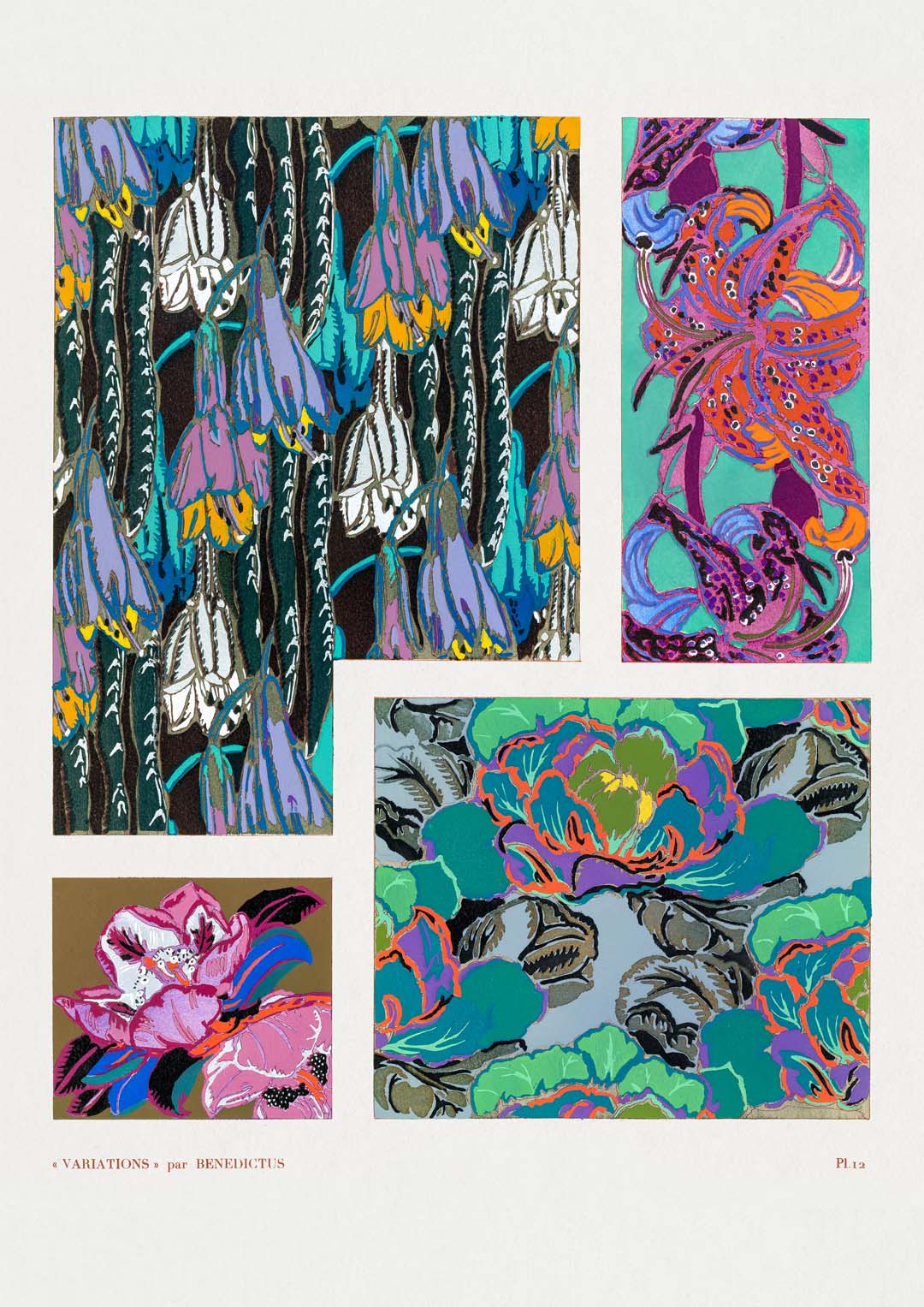 Vintage Florales Art-Déco-Muster, Variation 12 von Édouard Bénédictus