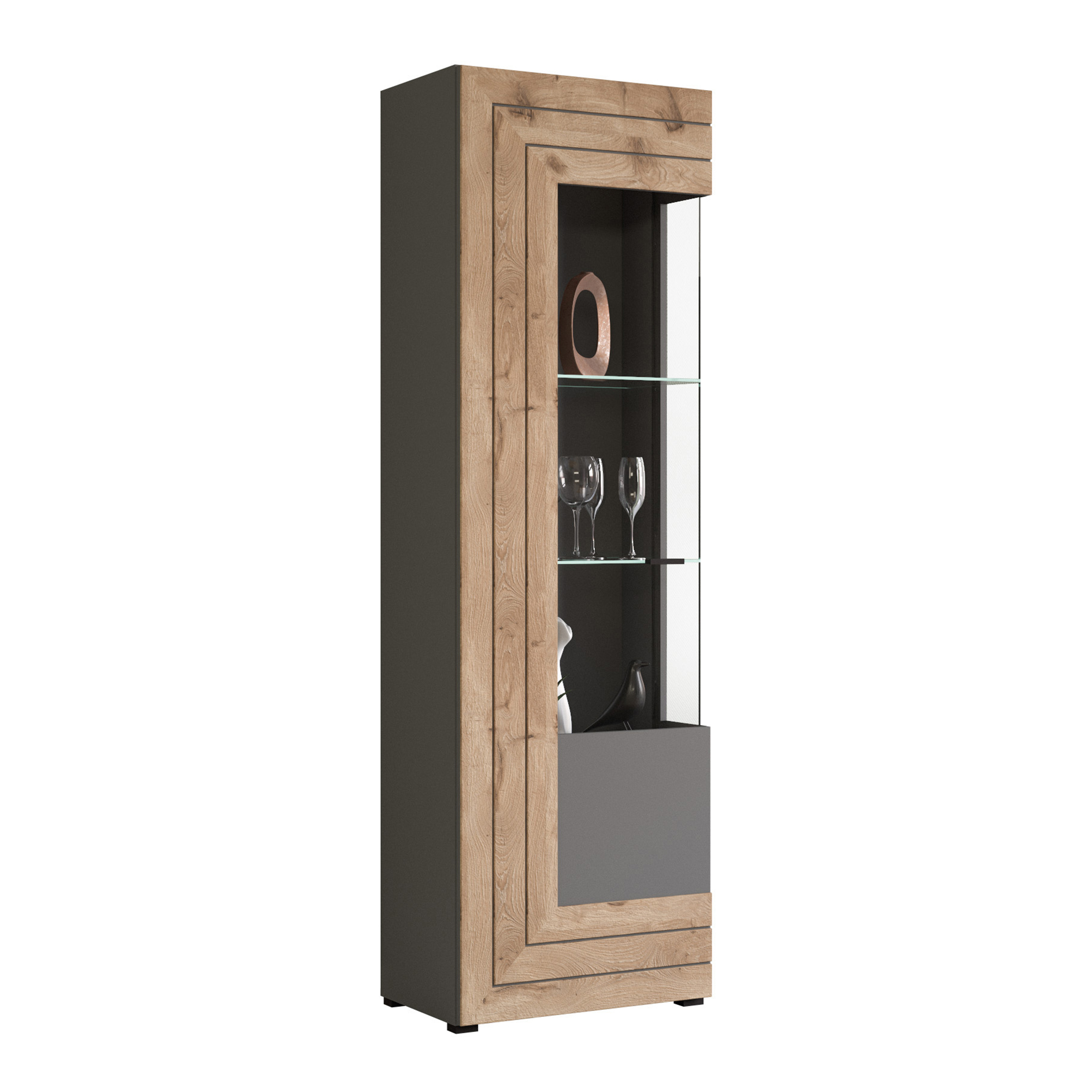 Vitrine FRENO - grau - Nox Oak - 60 cm