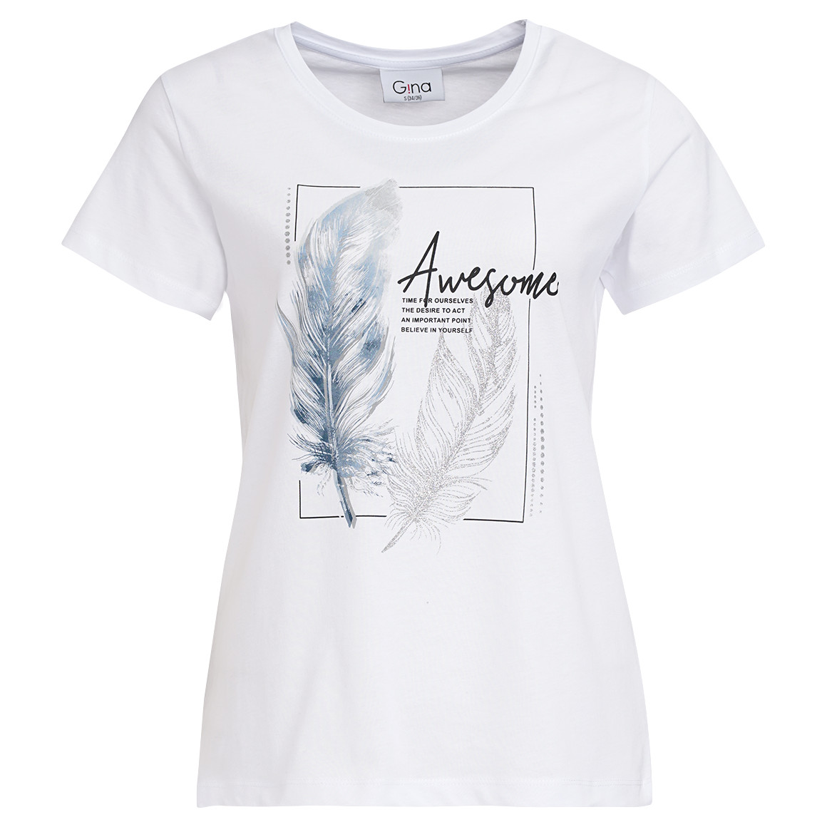 Gina Damen T-Shirt mit großem Print weiss