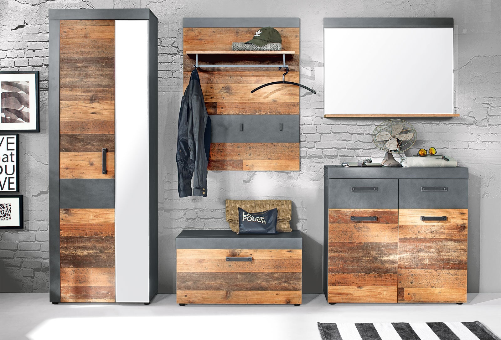 Garderobenpaneel Indy Old Wood/Grau ca. 80 x 106 x 28 cm