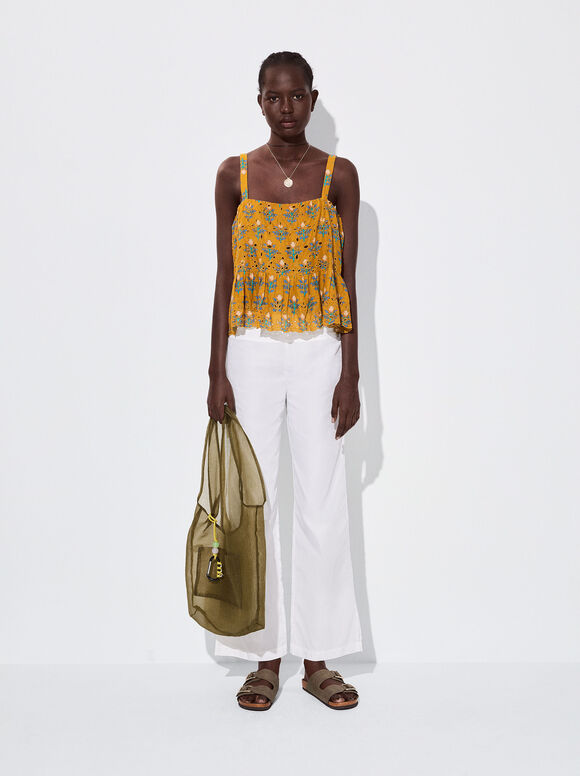 Blusa estampada com bordado - Amarela