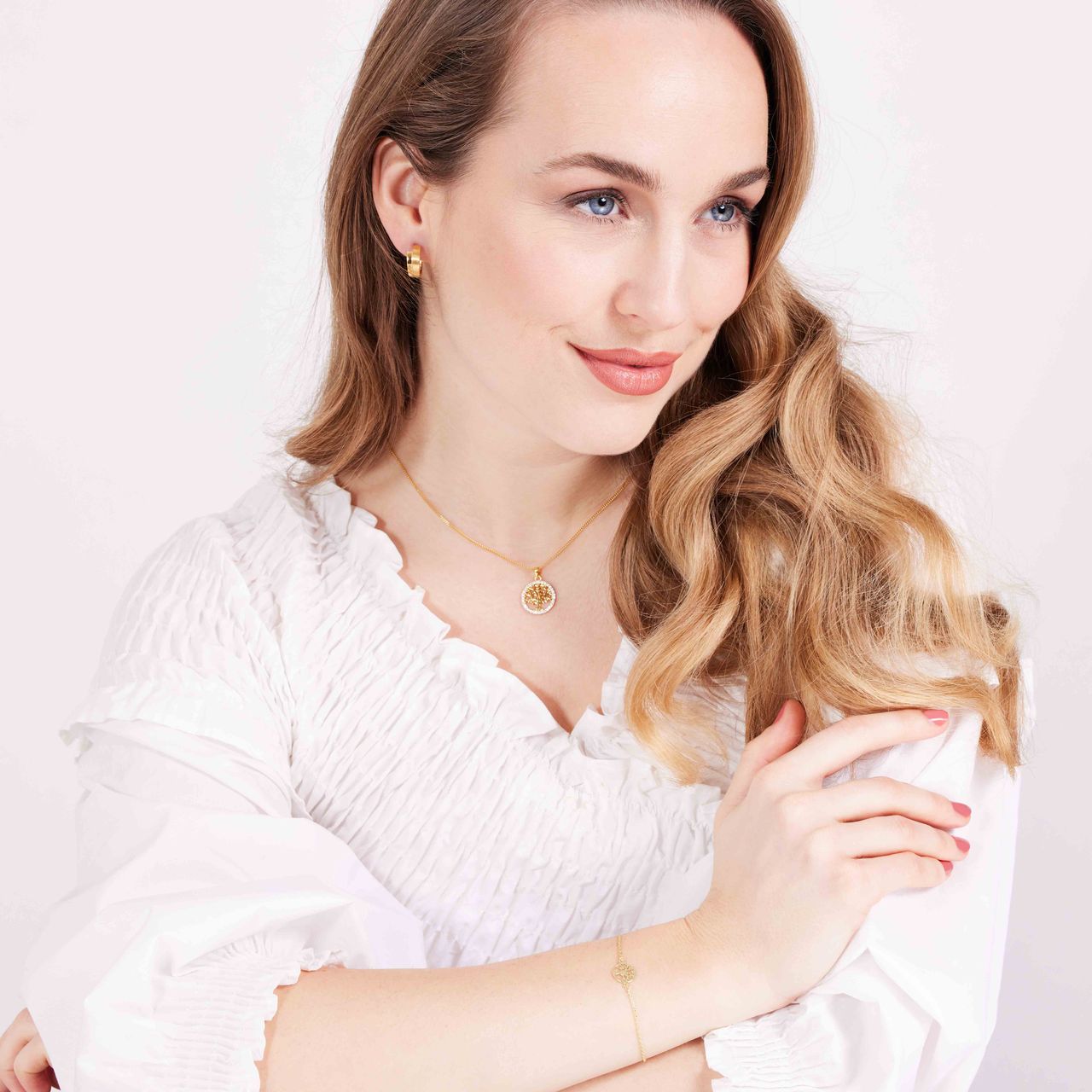 Zilveren goldplated armband levensboom