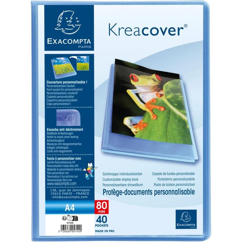 Protége-documents en polypropylène semi rigide Kreacover Chromaline 80vues - A4 - Bleu