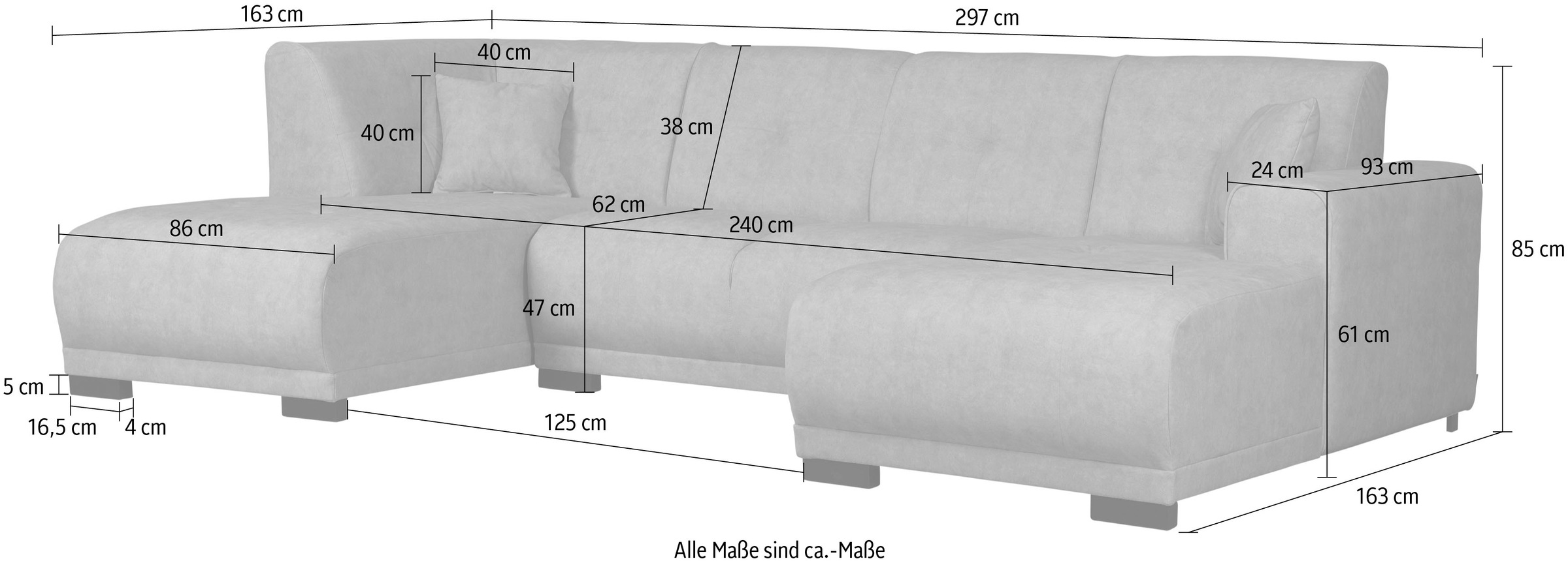 Home affaire Wohnlandschaft »Langeland U-Form« incl. 2 Zierkissen, Recamiere wahlweise links oder rechts