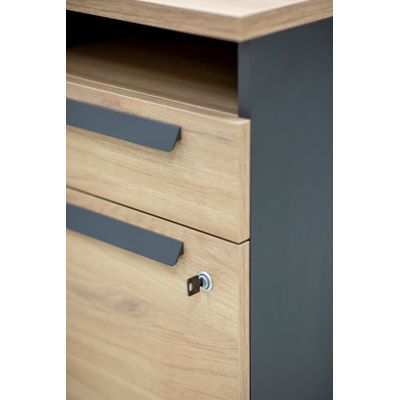 Caisson mobile ARCADE - Profondeur 60 cm - 2 tiroirs/1 niche - chêne/anthracite