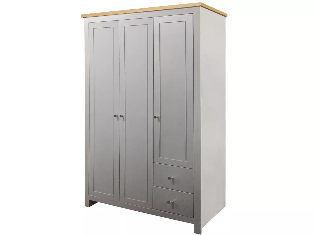 Armoire 2 tiroirs en MDF chêne et gris