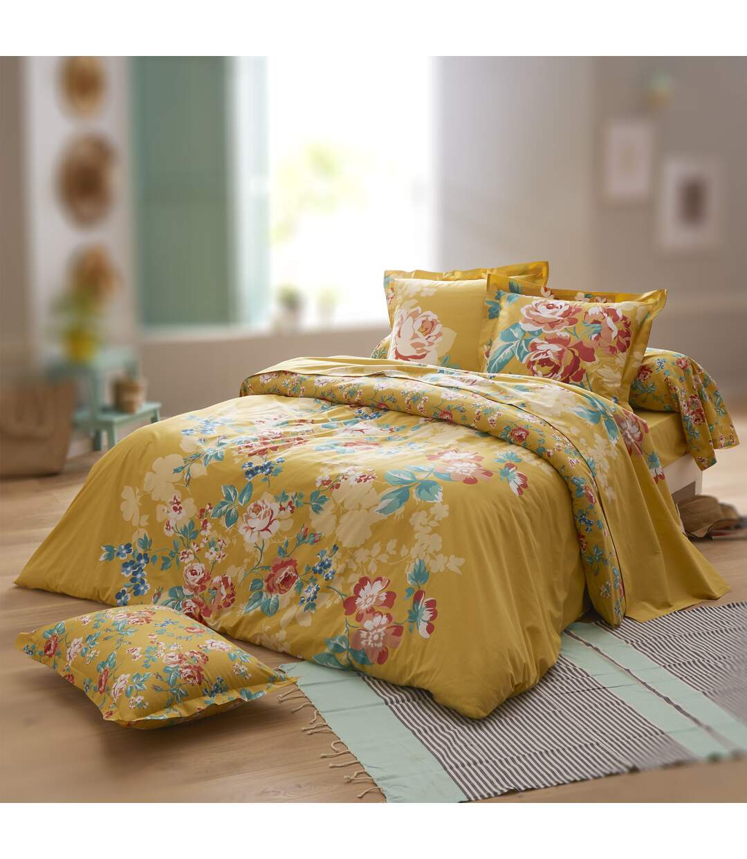 Housse de couette 260x240 cm coton OBSESSION jaune Safran avec impression fixé-lavé