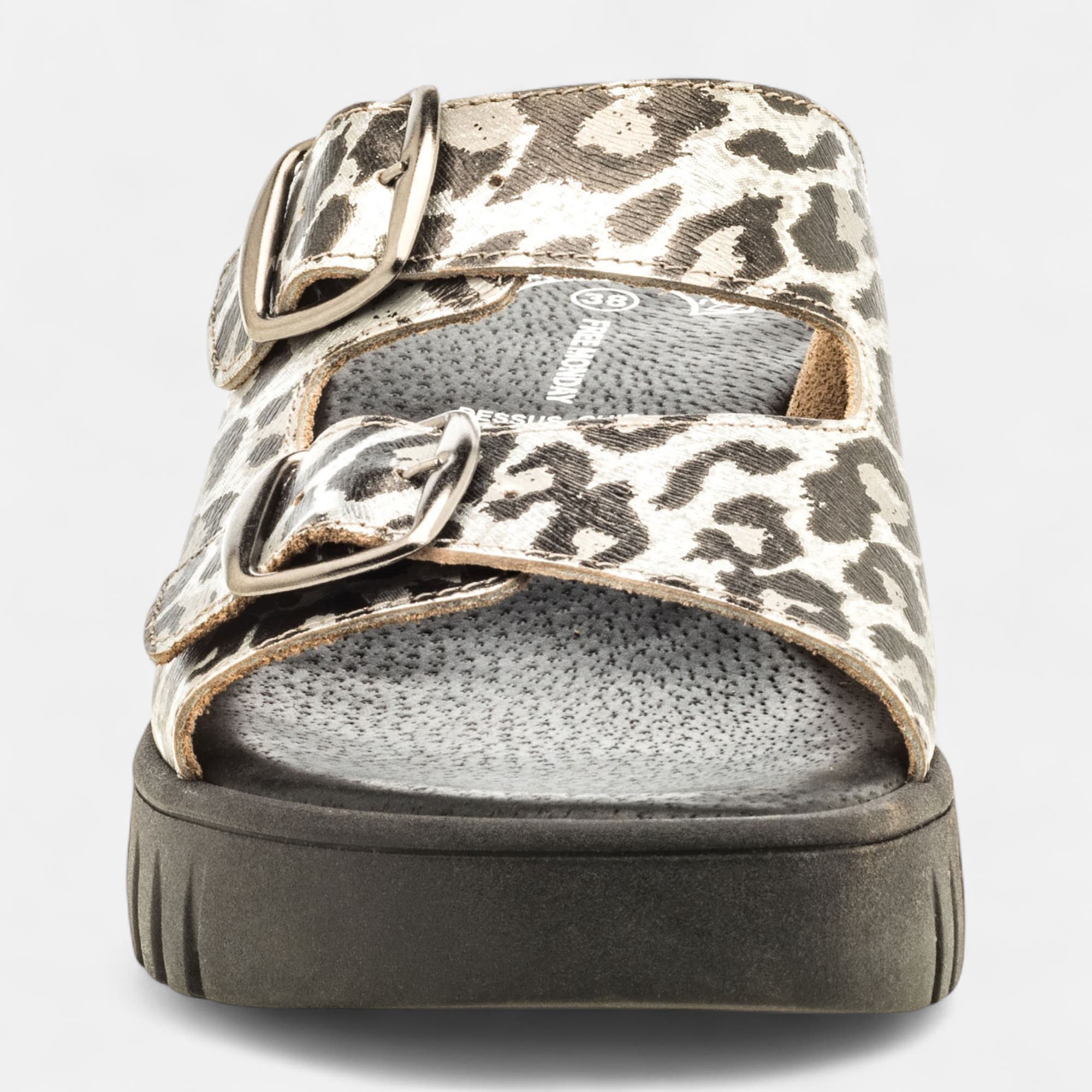 Mules à talon compensé Femme en cuir argent