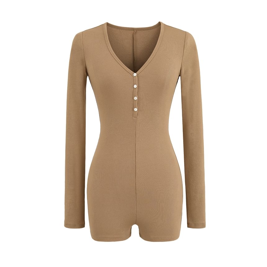 Asiris - Romper met lange mouwen, V-hals en effen, slim fit