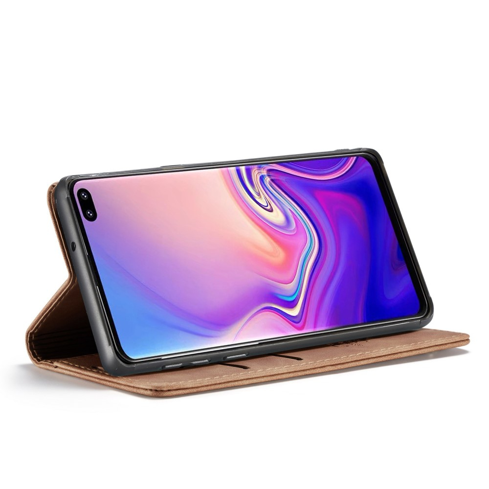 Samsung Galaxy S10 Leder Tasche Flip Wallet Etui mit Kartenfächern - Hellbraun