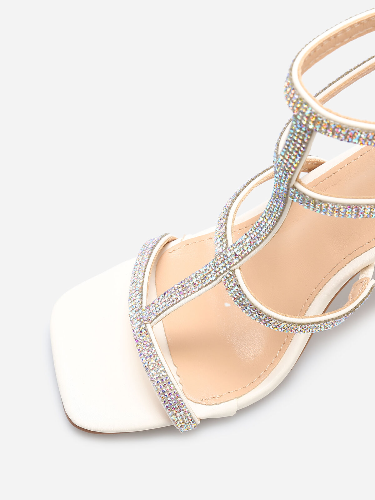 Sandales avec brides à strass et zip- Blanc