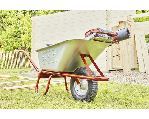CAPITO Professionele Diepe Bak Kruiwagen EUROCAR 100 Liter Diepe Bak, Luchtbanden met Blokprofiel en Stalen Velg incl. Ergonomische Beukenhouten Handgrepen
