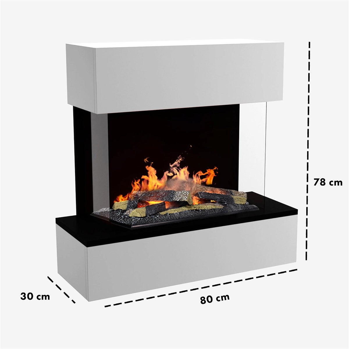 GLOW FIRE Elektrische haard 'Hölderlin Sims' | Waterdamphaard met OMC 600 inclusief hout in wit als wandhaard | HxBxD: 88x80x30 cm