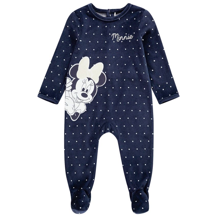 Dors-bien en velours à pois print Minnie Disney pour bébé fille - Bleu marine