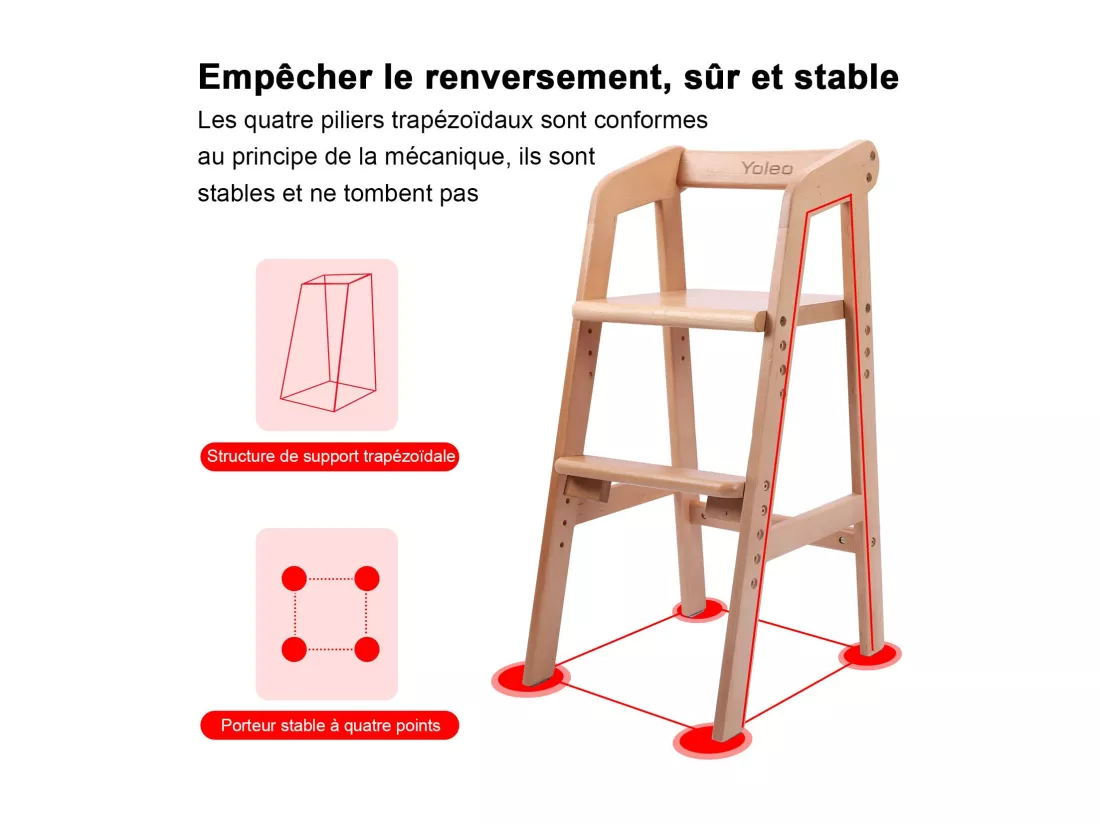 YOLEO Chaise Haute pour bébé Evolutive avec Coussin,Chaise Enfant Réglable,en Bois de hêtre de haute qualité,Avec ceintures de sécurité,Marron