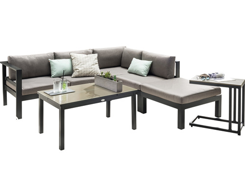 Destiny 4-zits loungeset bestaande uit: 1 hoekmodule, bijzettafel, tafel inclusief kussens, aluminium antraciet