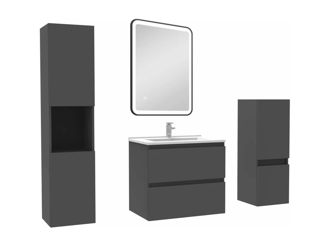 Meuble salle de Bain 60cm avec colonne + miroir mural lumineux 3 couleurs Anthracite