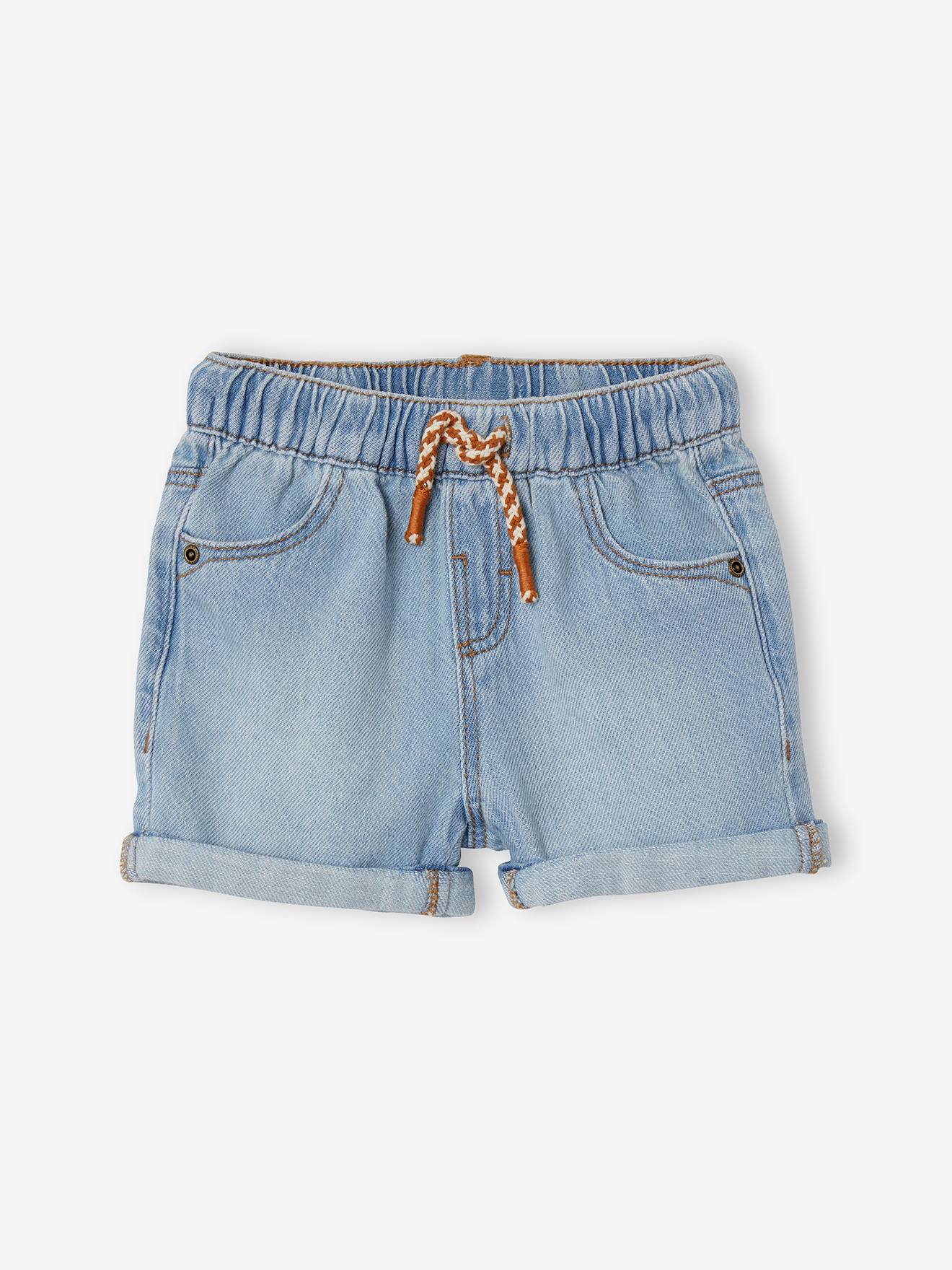 Shorts jeans azul bebê de lavagem média