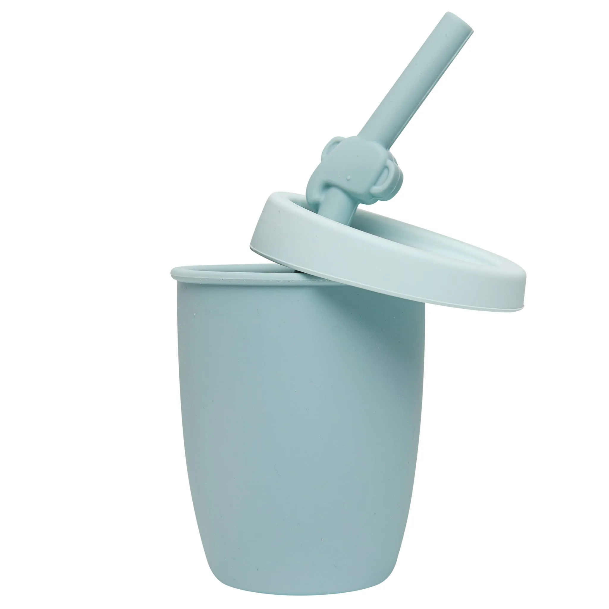 Loulou Lollipop Gobelet en Silicone avec Couvercle et Paille - Éléphant