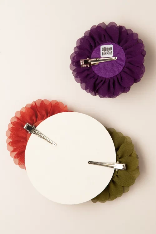 Urban Hippies Hair Flowers set in olijf, pruimpaars en kleirood