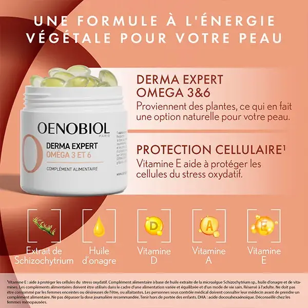 Oenobiol Complément Alimentaire Derma Expert Omega 3 et 6 - 30 Capsules Végétales