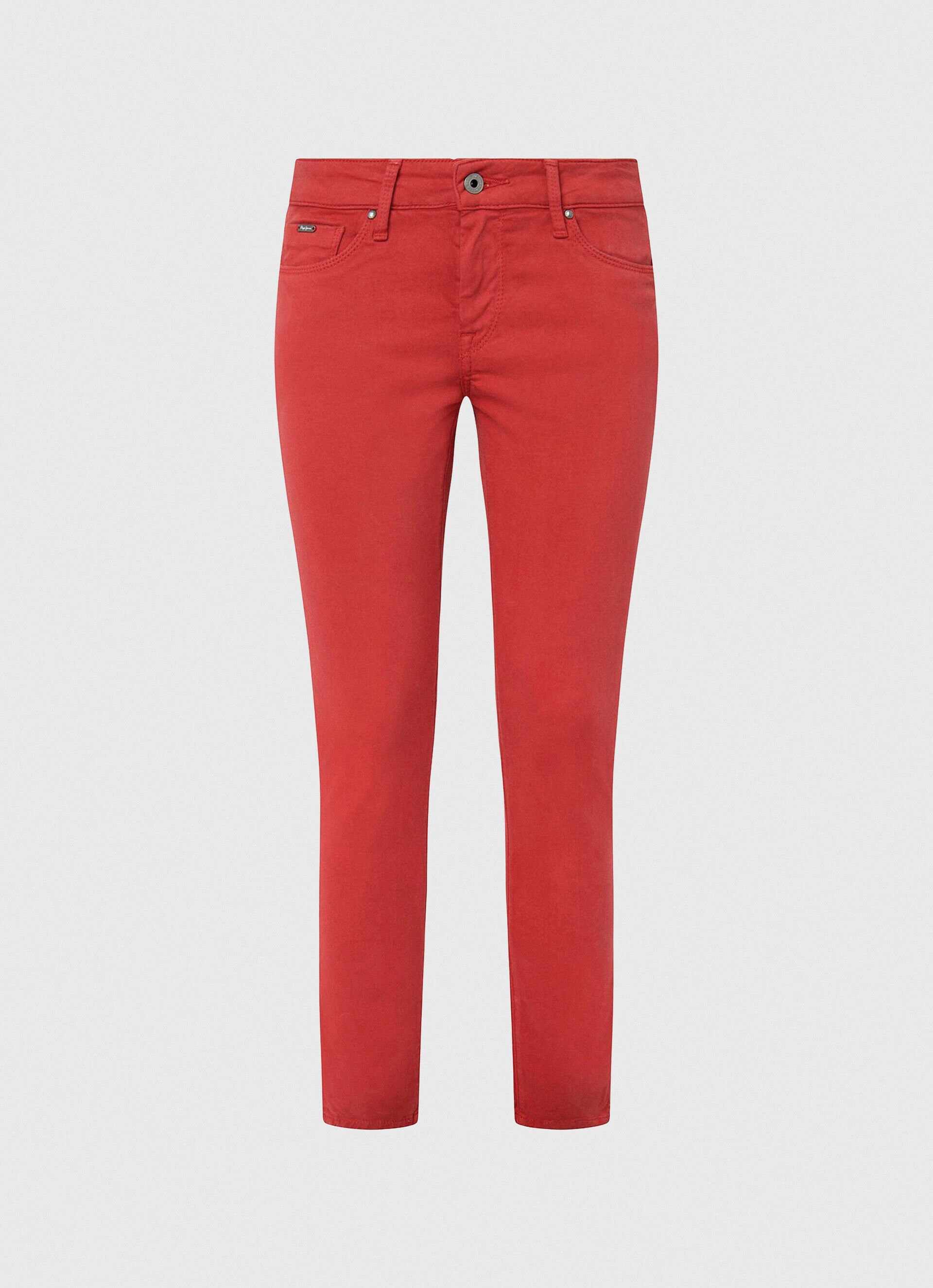 Calça skinny fit com 5 bolsos - vermelho estúdio