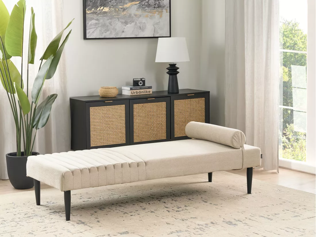 Chaise longue en tissu beige MAURIAC