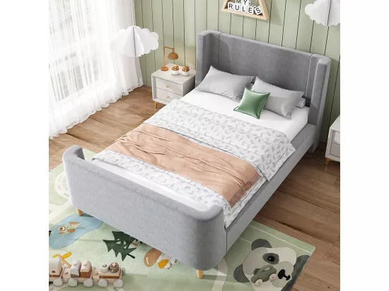 Lit d'enfant Lit rembourré,Lit traîneau, 90 x 200 cm, Pour garçons & filles, Gris,Sans matelas