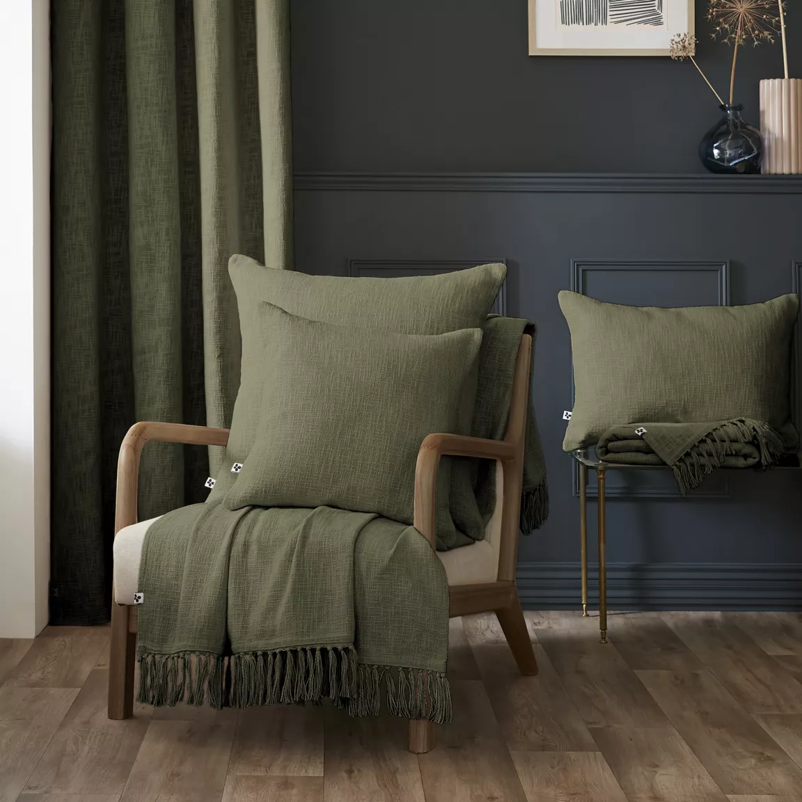 Coussin carré coton (60 x 60 cm) Sixtine Vert romarin