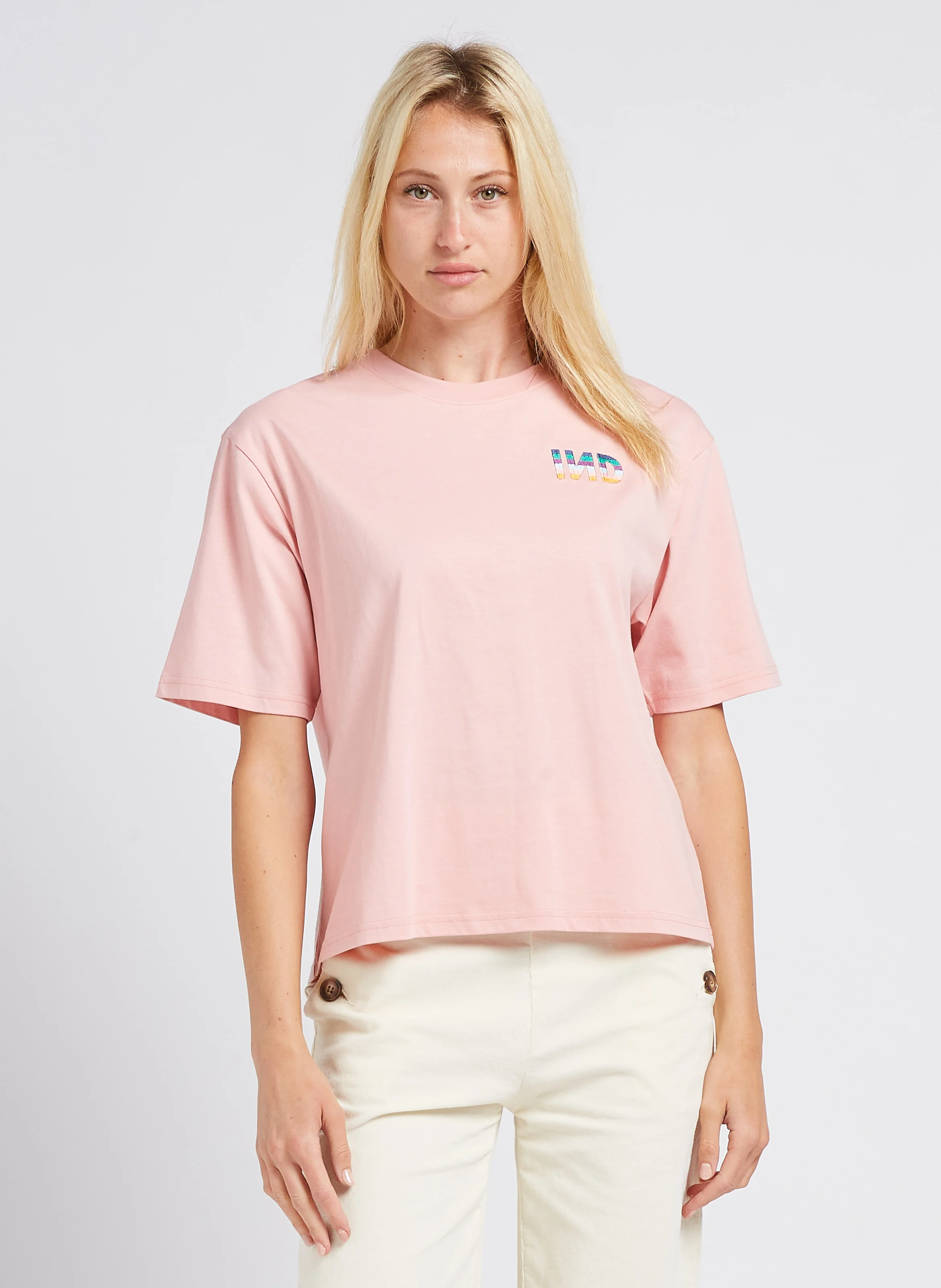 OTIS - Tee-shirt col rond brodé en coton | Rose