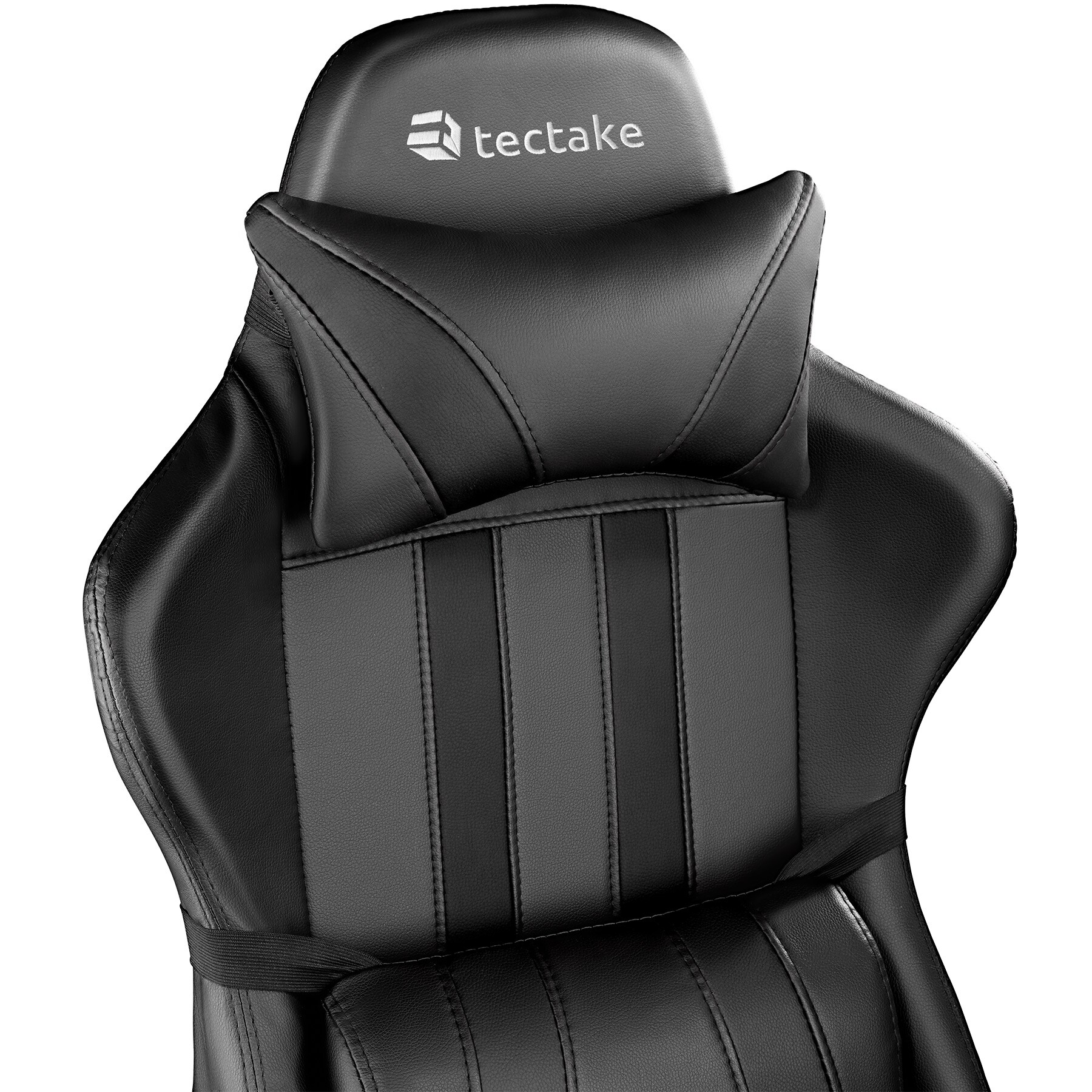 tectake® Racing Gaming Stuhl, ergonomische Form, mit verstellbarer Rückenlehne, Kunstlederbezug, abnehmbares Nacken- und Lendenkissen, Belastbarkeit 120 kg