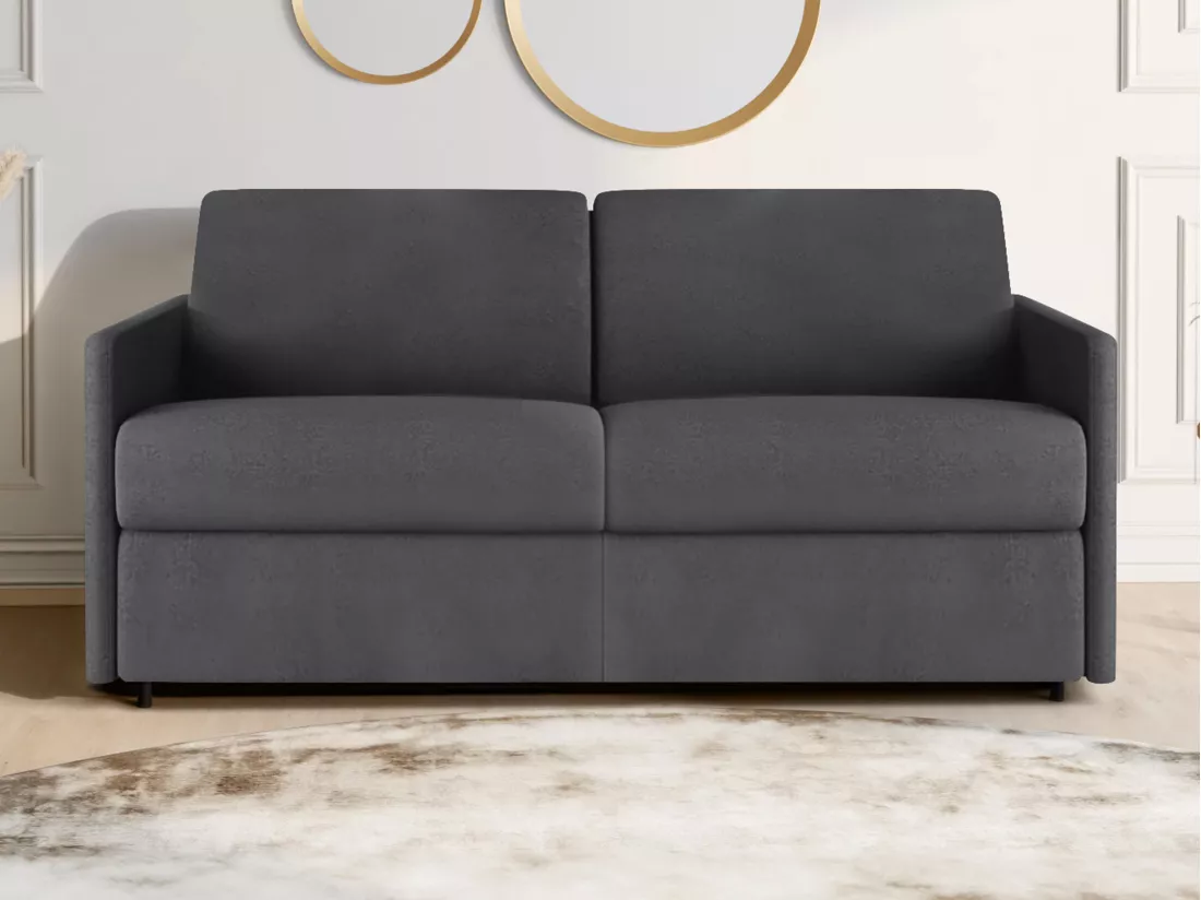 Canapé 3 places convertible express en tissu gris - Couchage 140 cm - Matelas 18 cm CALIFE