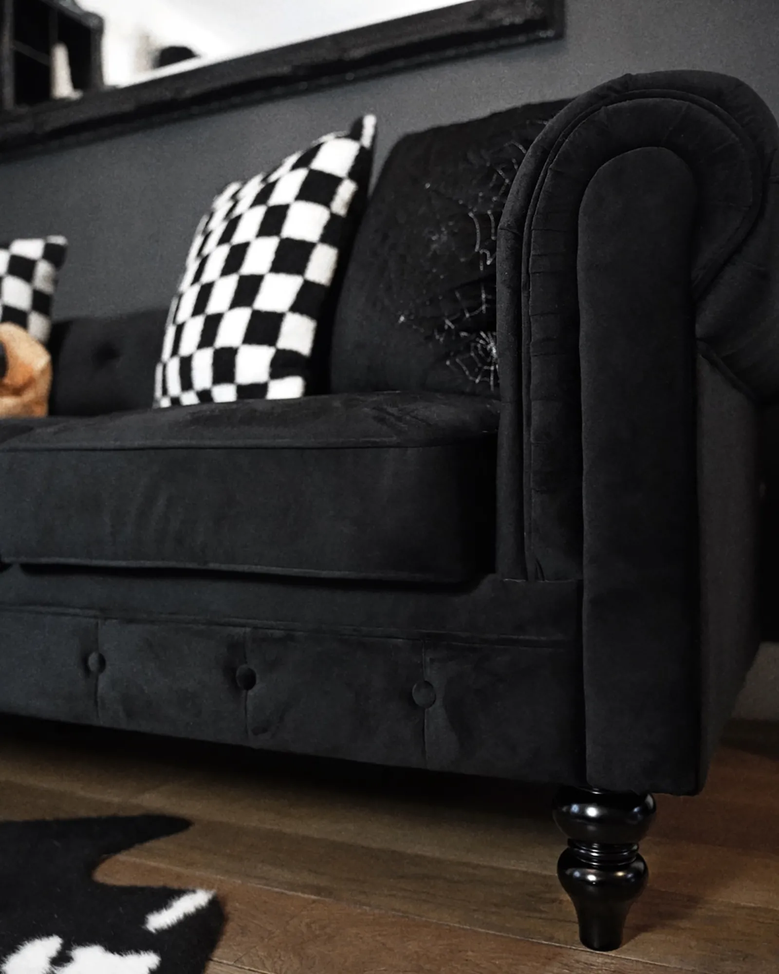 Bank 3-zits CHESTERFIELD Fluweel Zwart
