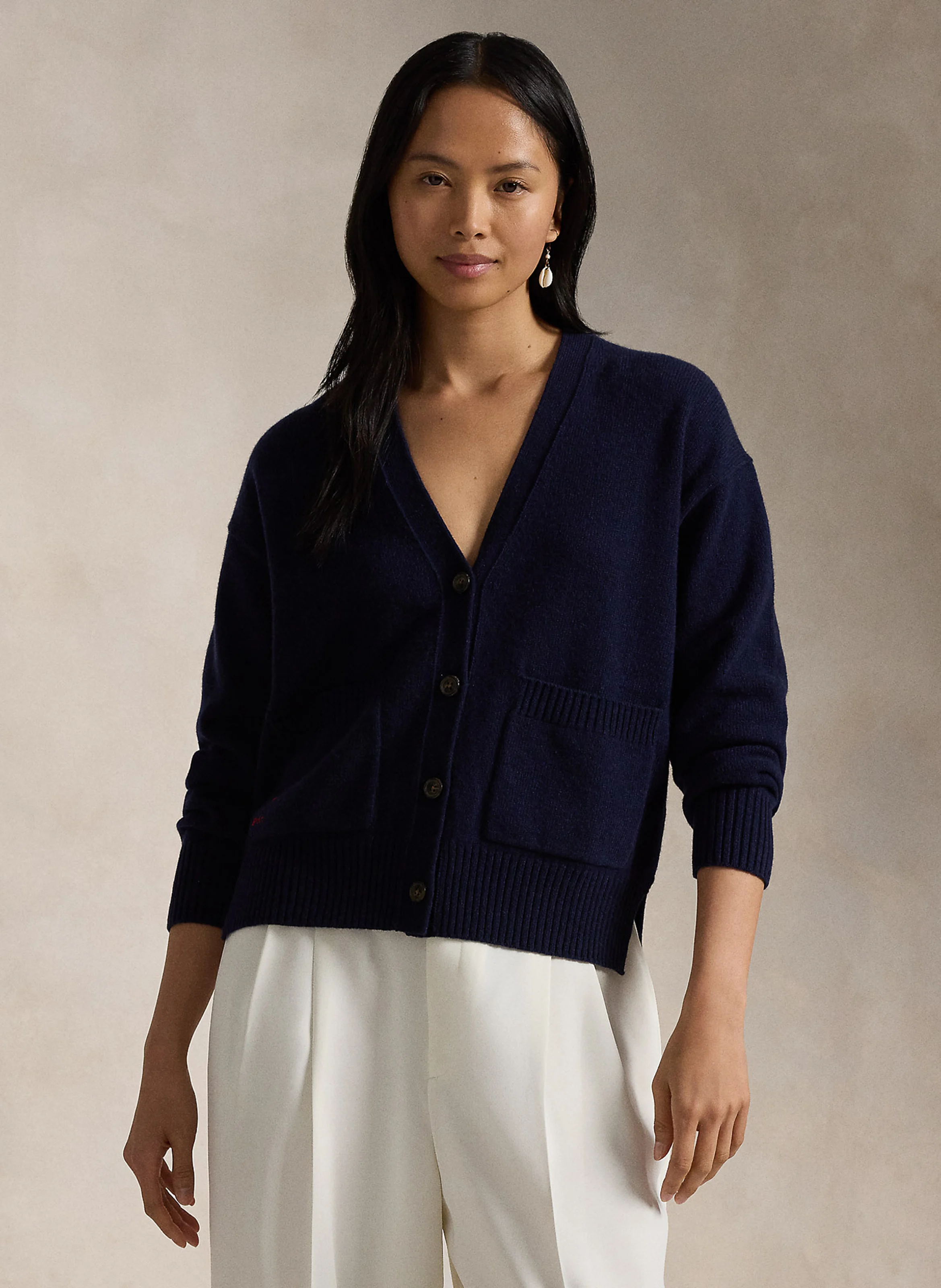 Gilet droit col V en laine et cachemire mélangé | Bleu