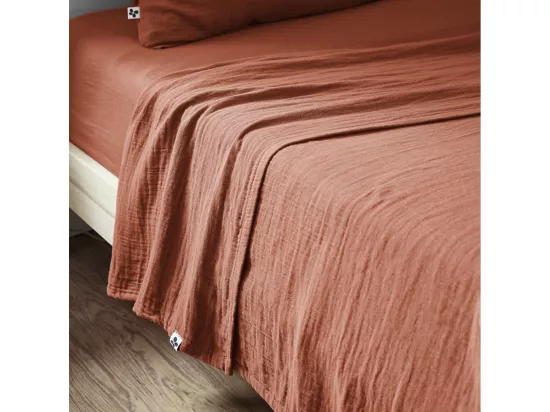 OUREA - Drap Plat 270x300cm Gaze de Coton Terracotta